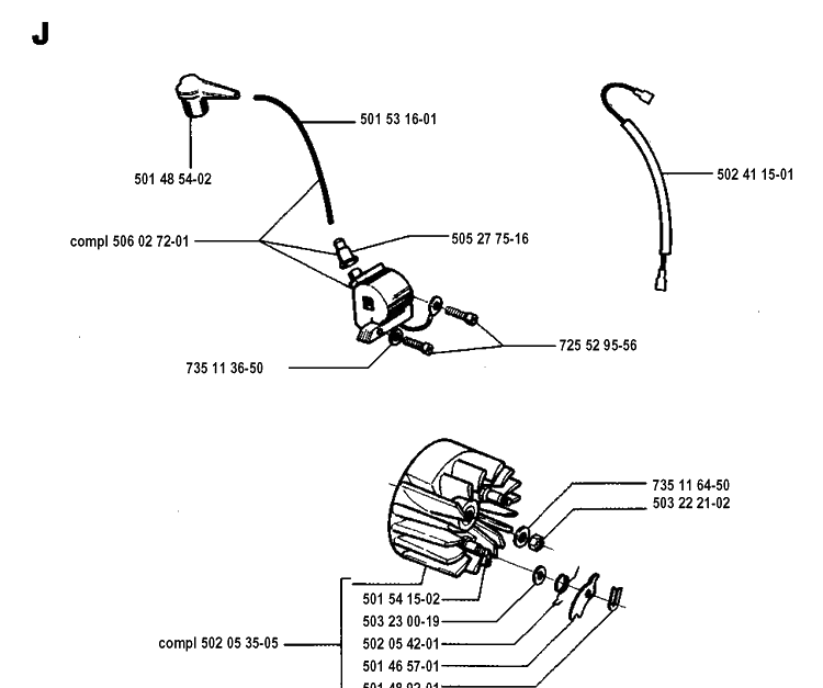 Ignition System Diagram and Parts List for 250PS 19940600001-19960500000 Husqvarna Pole Saw