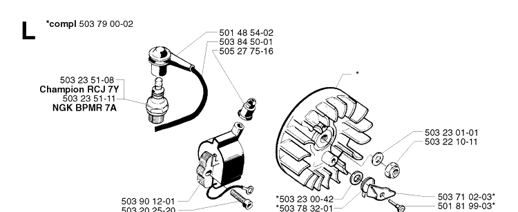 Ignition System Diagram and Parts List for 245R 20023100001-Current Husqvarna Brush Cutter