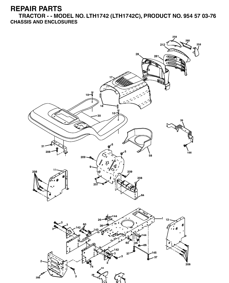 Chassis And Enclosures Diagram and Parts List for LTH1742-LTH1742C 2003-02 Husqvarna Lawn Tractor
