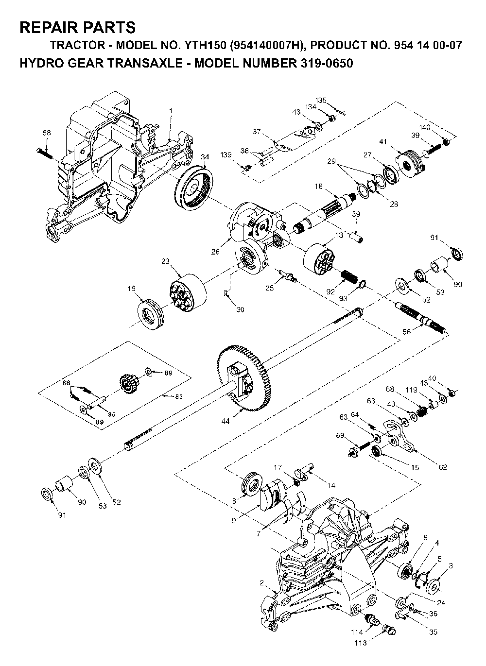 Transmission Diagram and Parts List for YTH150 (954140007H, 954140007)(1998-09) Husqvarna Lawn Tractor