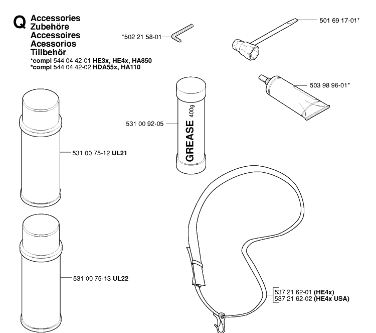 Accessories Diagram and Parts List for 326HE3 (X-SERIES)(20054000001-20090900000) Husqvarna Hedge Trimmer