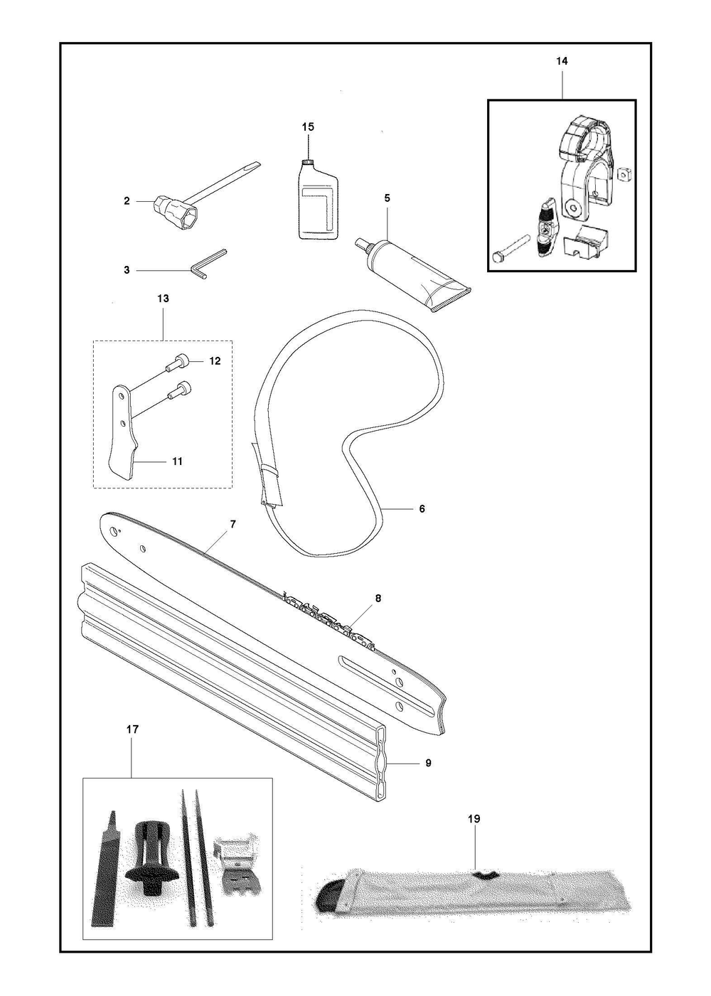 Accessories Diagram and Parts List for 525IDEPSMADSAW  Husqvarna Pole Saw