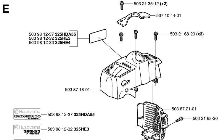 Cover Diagram and Parts List for 325HE3 (X-SERIES)(20011800001-20040100000) Husqvarna Hedge Trimmer