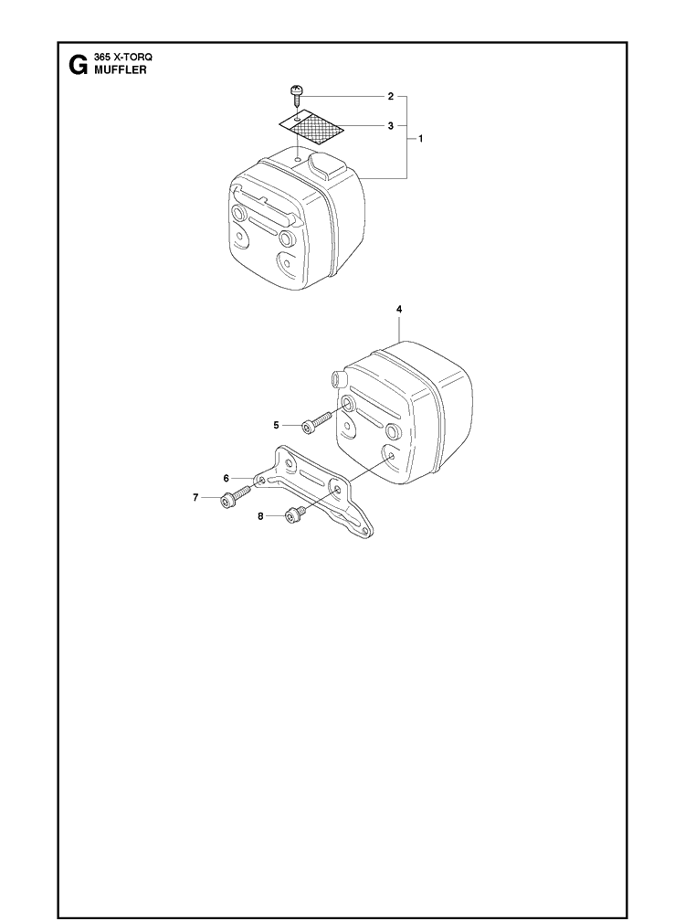 Muffler Diagram and Parts List for 365 X-TORQ Husqvarna Chainsaw