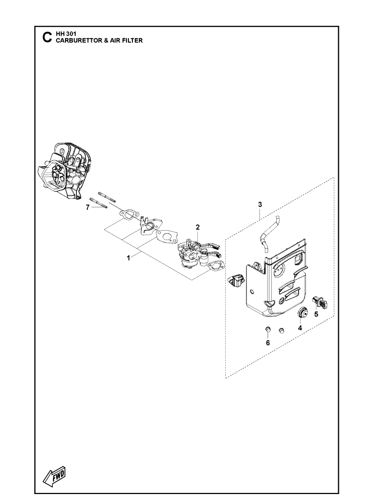 Carburettor And Air Filter Diagram and Parts List for 598609801 2021-07 Husqvarna Engine