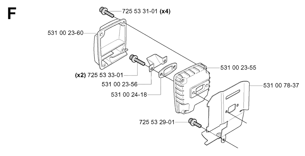 Muffler Diagram and Parts List for 132R 20050100001 & Above Husqvarna Trimmer