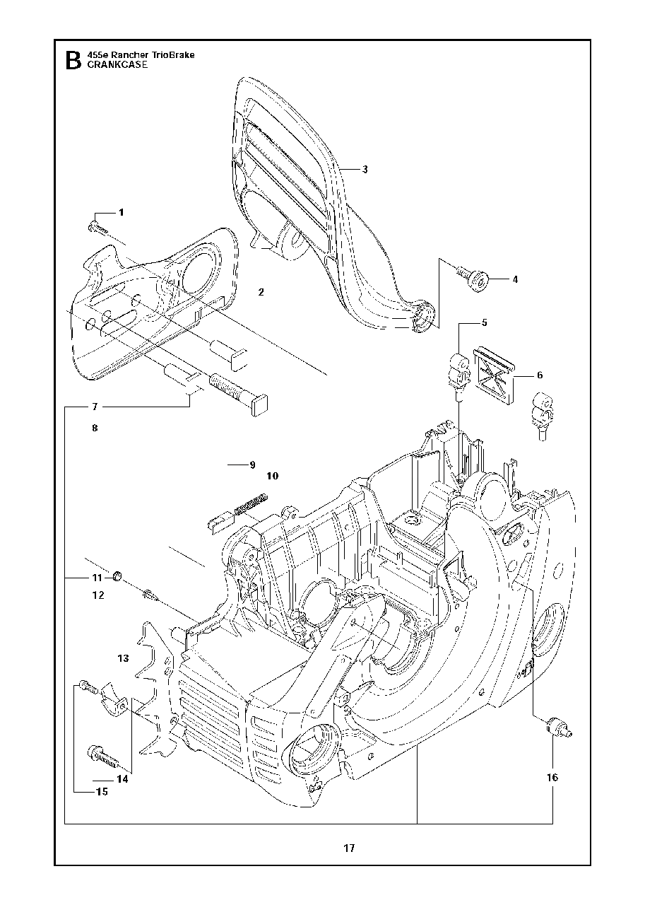 Crankcase Diagram and Parts List for 455ERANCHERTRIOBRAKE 2013-01 Husqvarna Chainsaw