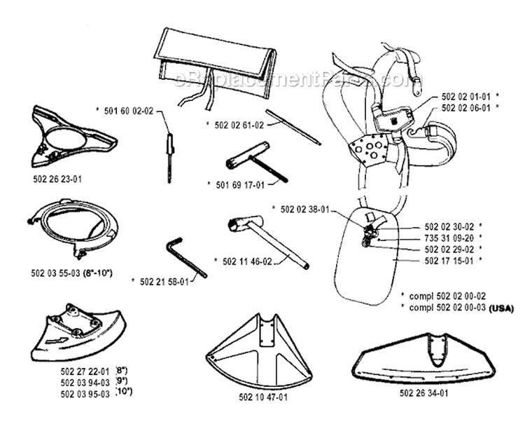 Accessories Diagram and Parts List for 250RX 1994-10 Husqvarna Brush Cutter