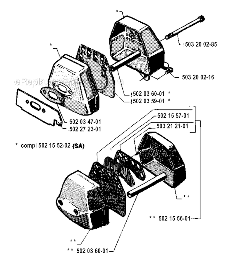 Muffler Diagram and Parts List for 250RX 1994-10 Husqvarna Brush Cutter