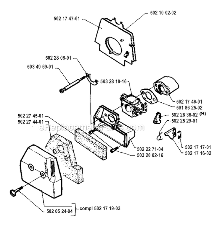 Carburetor  Air Filter Diagram and Parts List for 250RX 1994-10 Husqvarna Brush Cutter