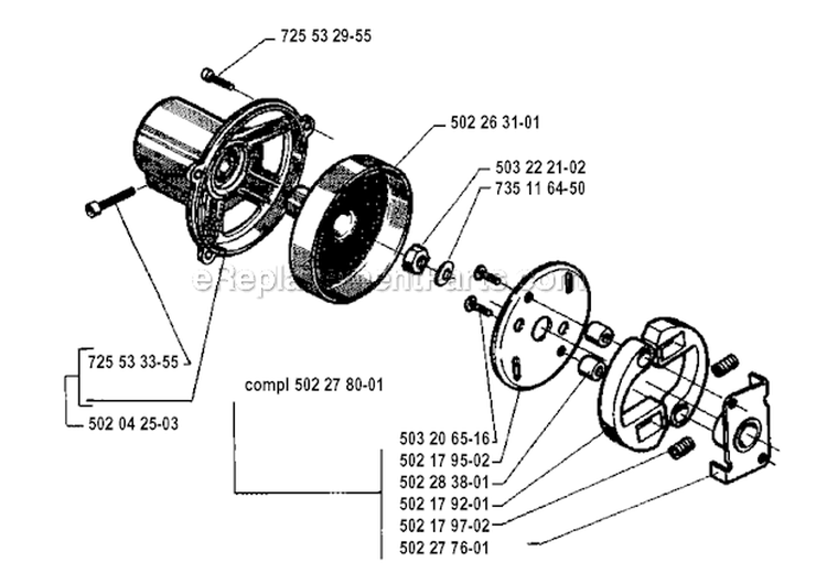 Clutch Diagram and Parts List for 250RX 1994-10 Husqvarna Brush Cutter