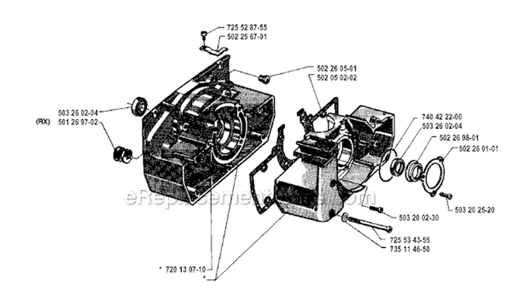 Crankcase Diagram and Parts List for 250RX 1994-10 Husqvarna Brush Cutter