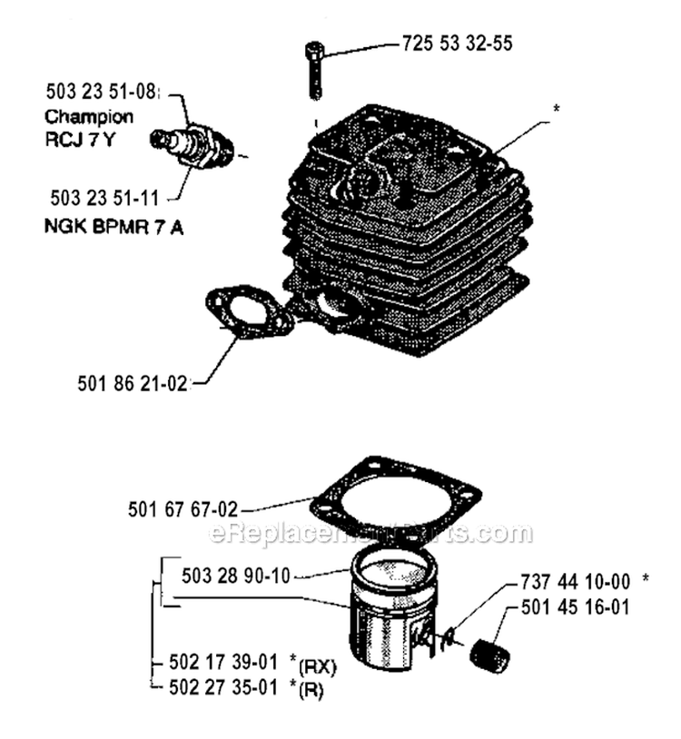 Cylinder Piston Diagram and Parts List for 250RX 1994-10 Husqvarna Brush Cutter