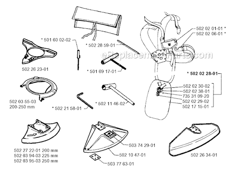 Accessories Diagram and Parts List for 250RX 1995-10 Husqvarna Brush Cutter