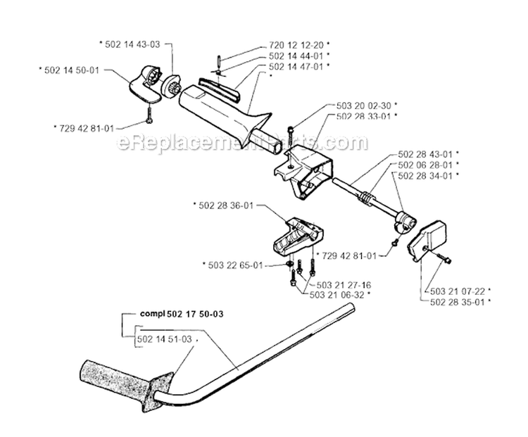 Handle  Controls Diagram and Parts List for 250RX 1995-10 Husqvarna Brush Cutter