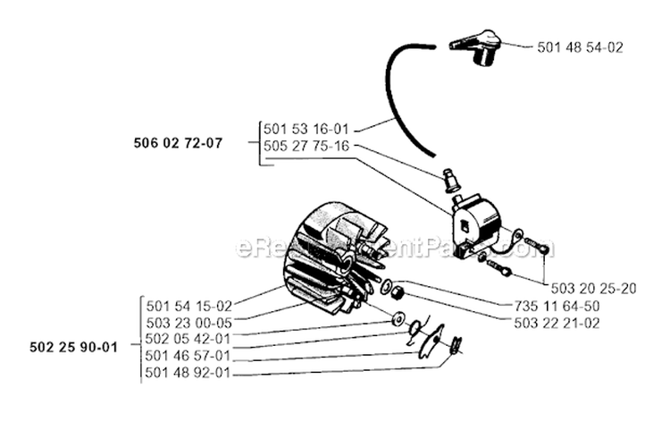 Ignition System Diagram and Parts List for 250RX 1995-10 Husqvarna Brush Cutter