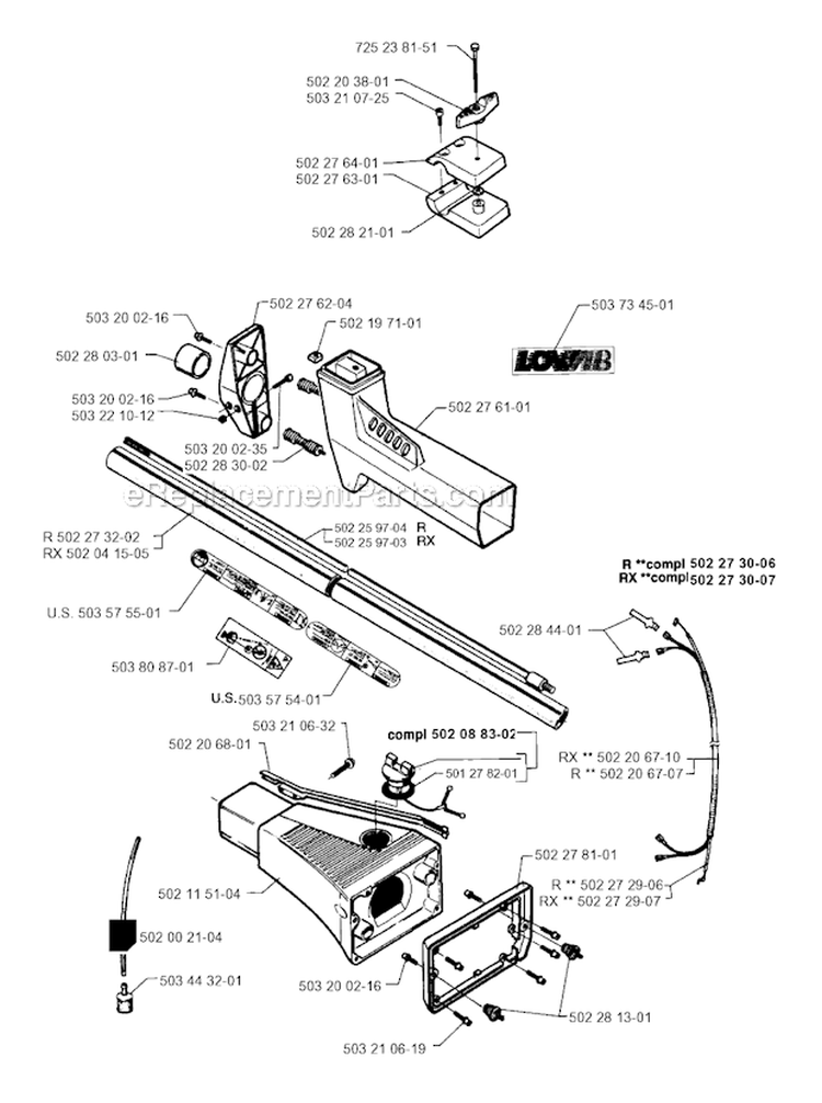 Shaft Diagram and Parts List for 250RX 1995-10 Husqvarna Brush Cutter