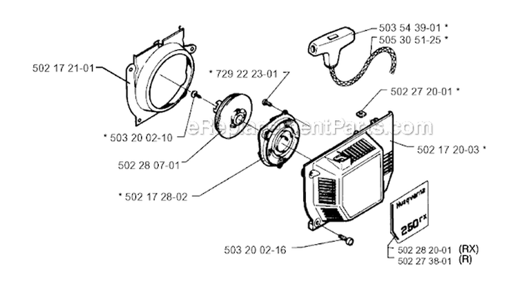 Starter Diagram and Parts List for 250RX 1995-10 Husqvarna Brush Cutter