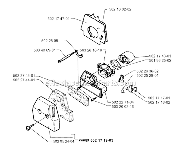 Carburetor  Air Filter Diagram and Parts List for 250RX 1995-10 Husqvarna Brush Cutter