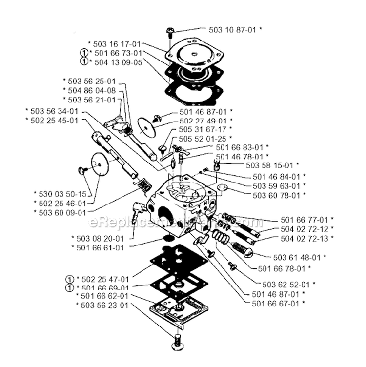 Carburetor Details Diagram and Parts List for 250RX 1995-10 Husqvarna Brush Cutter