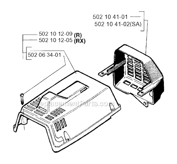 Cylinder Piston  Muffler Diagram and Parts List for 250RX 1995-10 Husqvarna Brush Cutter