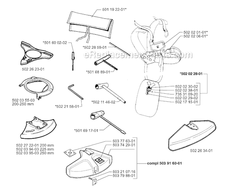 Accessories Diagram and Parts List for 250RX 1997-08 Husqvarna Brush Cutter
