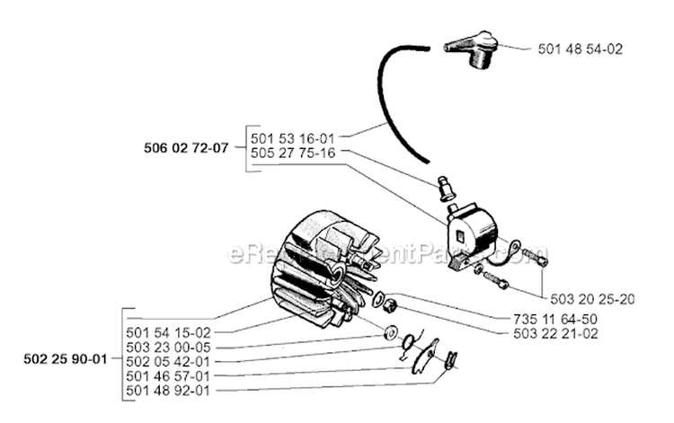 Ignition System Diagram and Parts List for 250RX 1997-08 Husqvarna Brush Cutter