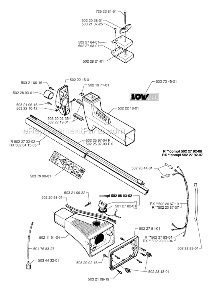 Shaft Diagram and Parts List for 250RX 1997-08 Husqvarna Brush Cutter