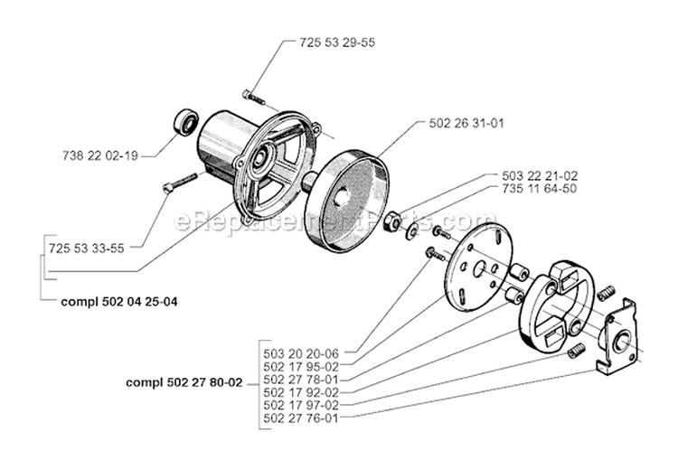 Clutch Diagram and Parts List for 250RX 1997-08 Husqvarna Brush Cutter