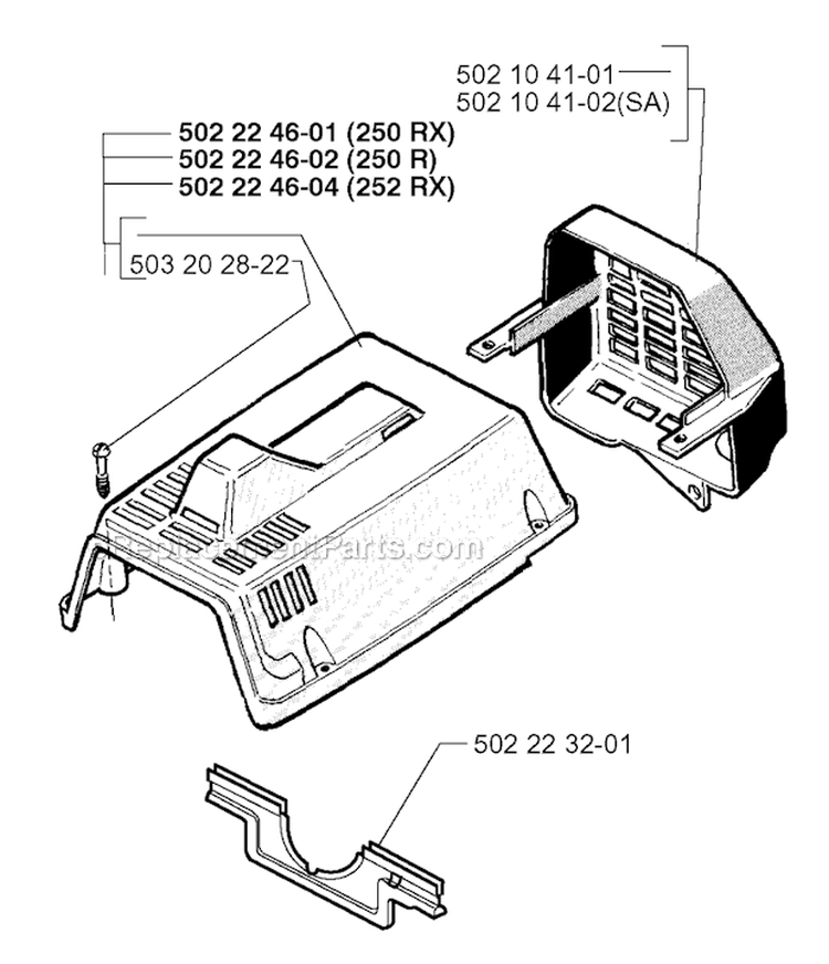 Cylinder Cover Diagram and Parts List for 250RX 1997-08 Husqvarna Brush Cutter