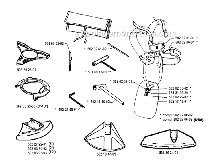 Accessories Diagram and Parts List for 250R 1994-10 Husqvarna Brush Cutter