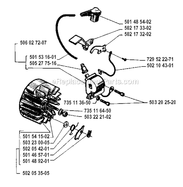 Ignition System Diagram and Parts List for 250R 1994-10 Husqvarna Brush Cutter