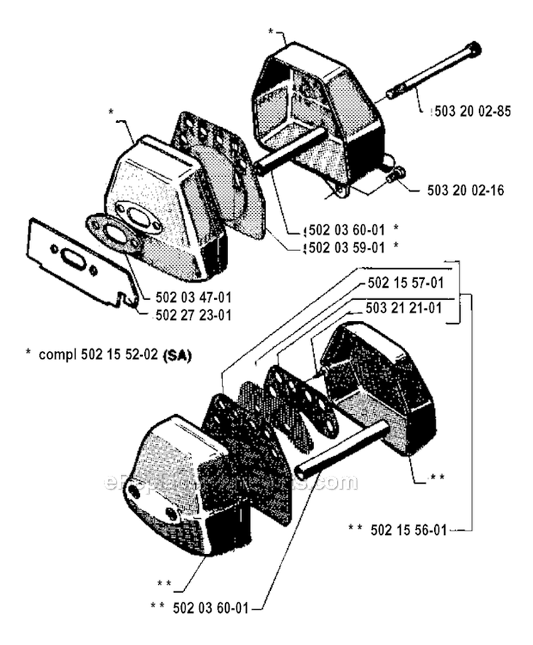 Muffler Diagram and Parts List for 250R 1994-10 Husqvarna Brush Cutter