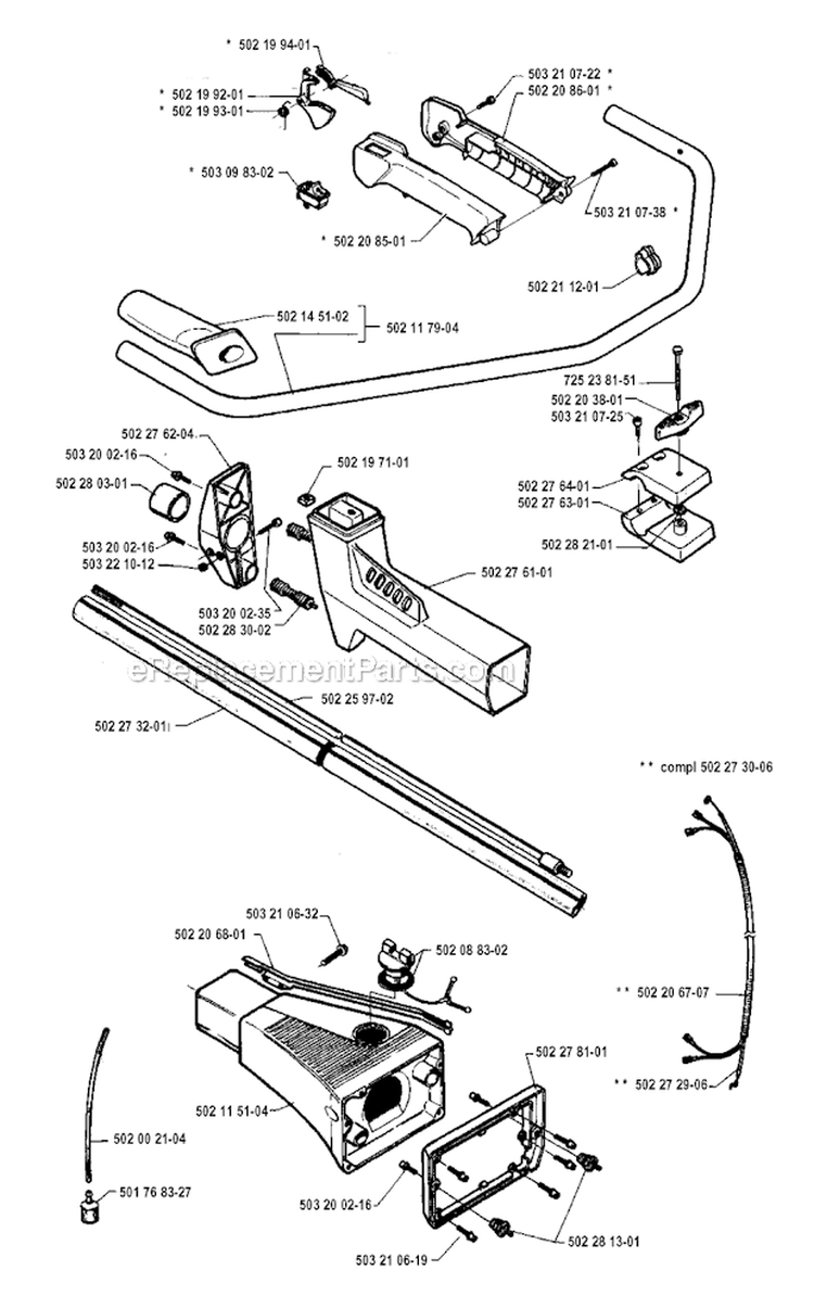 Shaft Diagram and Parts List for 250R 1994-10 Husqvarna Brush Cutter
