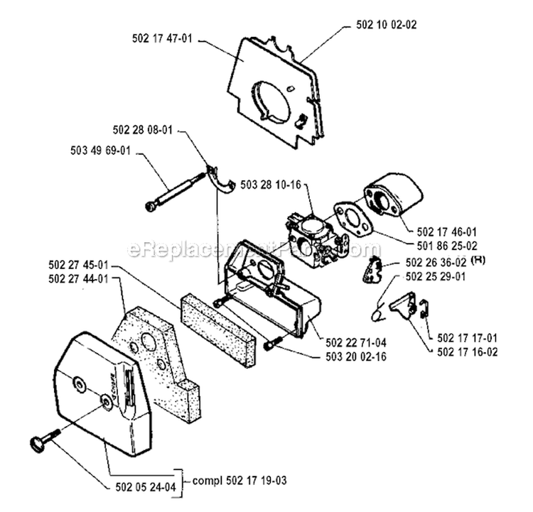 Carburetor  Air Filter Diagram and Parts List for 250R 1994-10 Husqvarna Brush Cutter