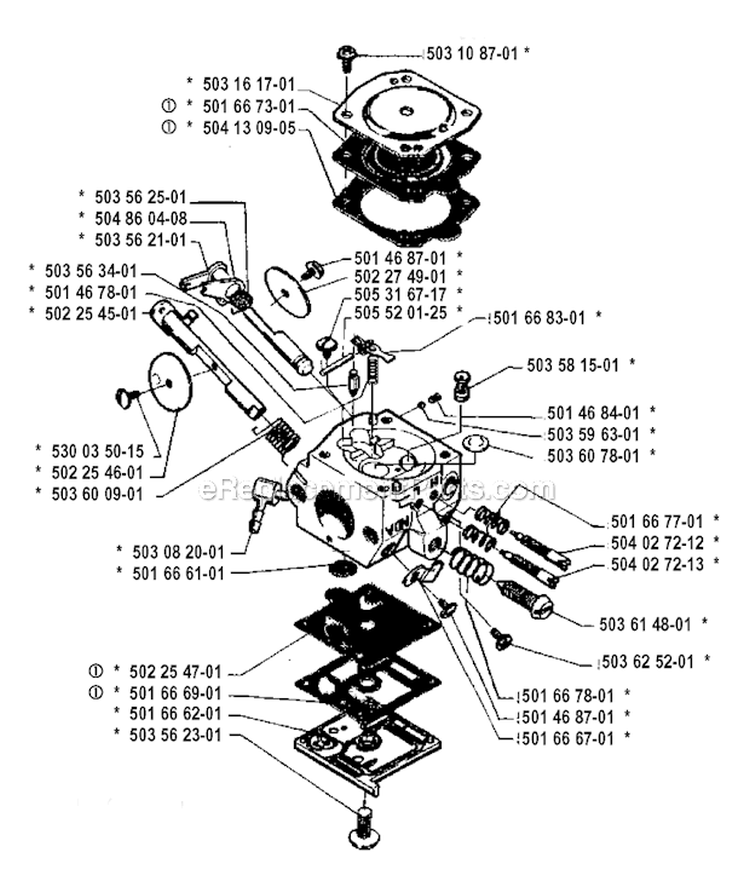 Carburetor Details Diagram and Parts List for 250R 1994-10 Husqvarna Brush Cutter