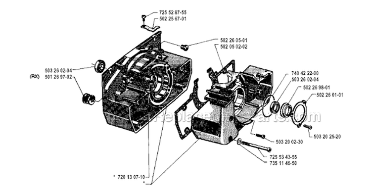 Crankcase 1 Diagram and Parts List for 250R 1994-10 Husqvarna Brush Cutter