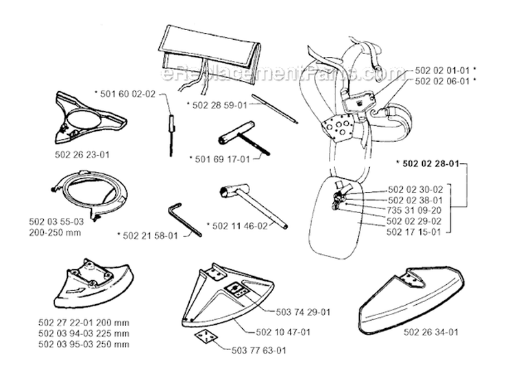 Accessories Diagram and Parts List for 250R 1995-10 Husqvarna Brush Cutter