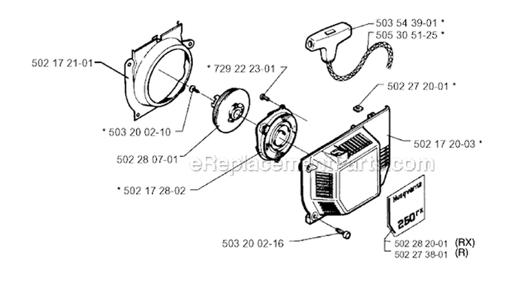Starter Diagram and Parts List for 250R 1995-10 Husqvarna Brush Cutter