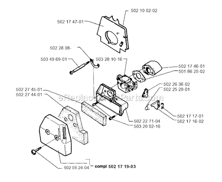 Carburetor  Air Filter Diagram and Parts List for 250R 1995-10 Husqvarna Brush Cutter