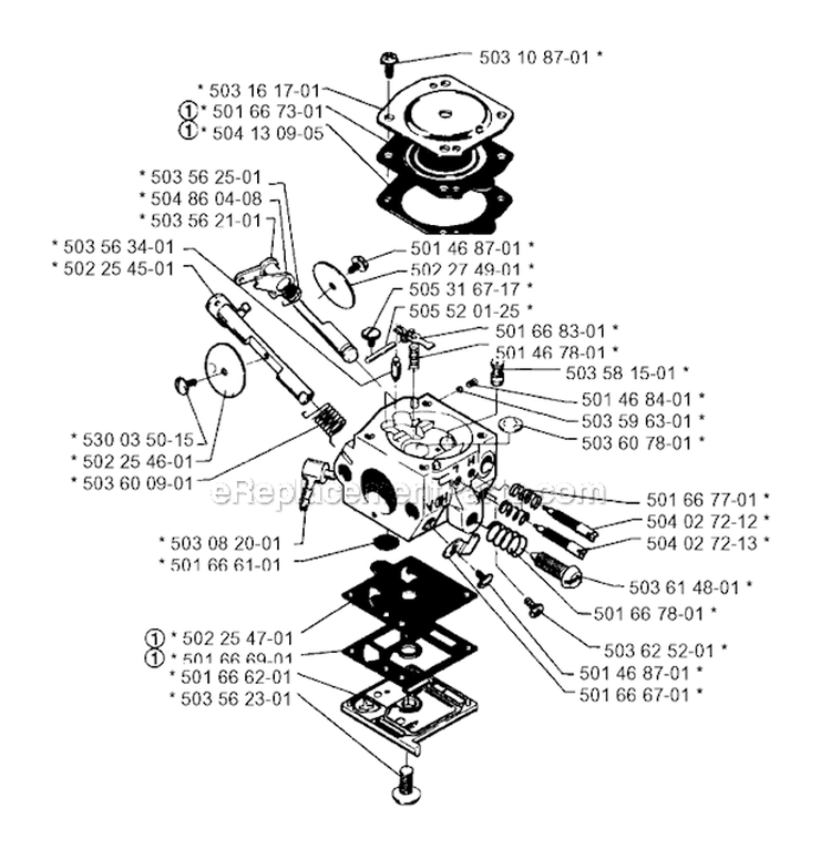 Carburetor Details Diagram and Parts List for 250R 1995-10 Husqvarna Brush Cutter