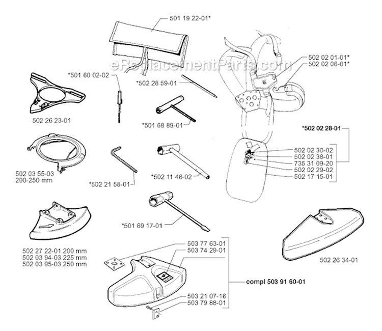 Accessories Diagram and Parts List for 250R 1997-08 Husqvarna Brush Cutter