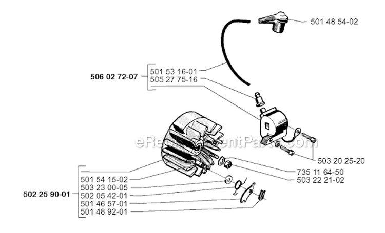 Ignition System Diagram and Parts List for 250R 1997-08 Husqvarna Brush Cutter