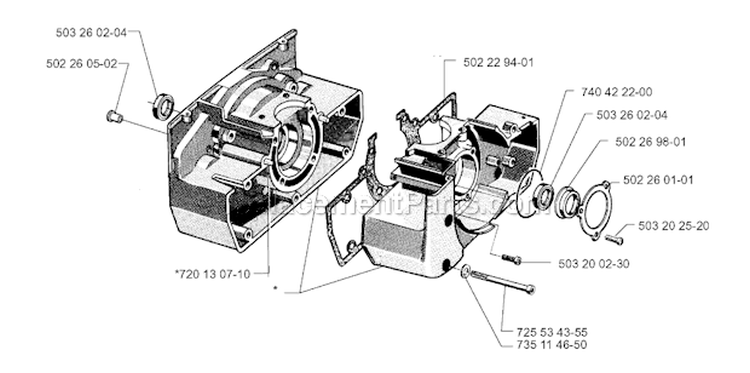 Crankcase Diagram and Parts List for 250R 1997-08 Husqvarna Brush Cutter