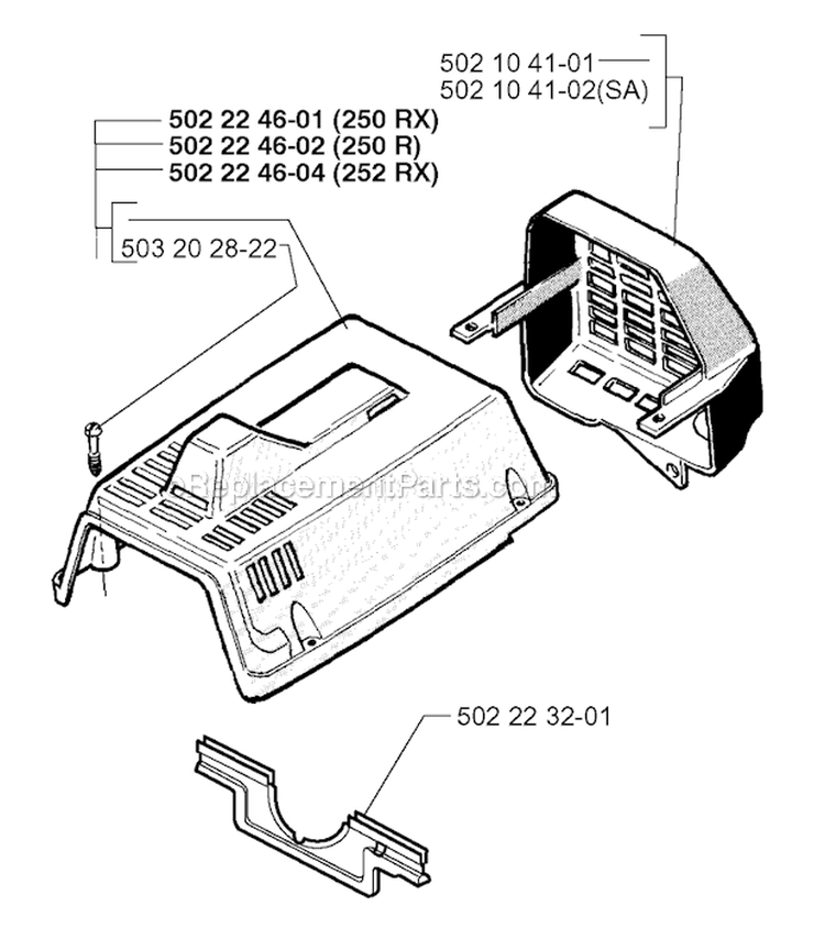 Cylinder Cover Diagram and Parts List for 250R 1997-08 Husqvarna Brush Cutter