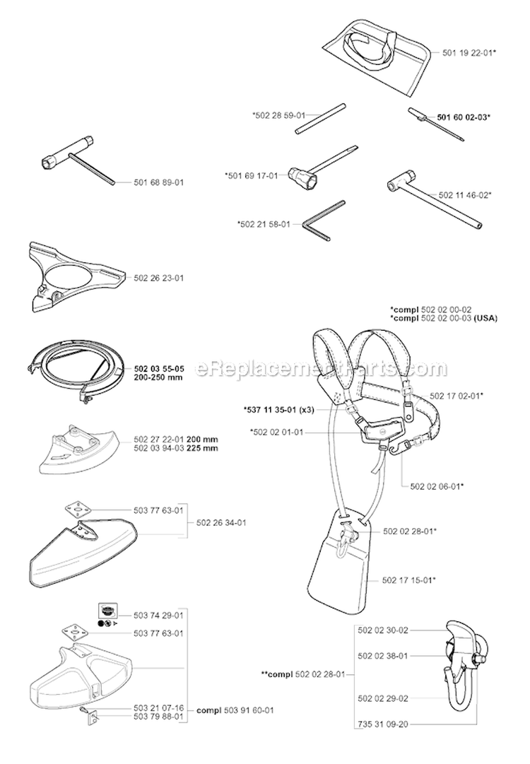Accessories 1 Diagram and Parts List for 250R 2001-05 Husqvarna Brush Cutter