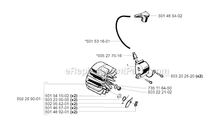 Ignition System Diagram and Parts List for 250R 2001-05 Husqvarna Brush Cutter