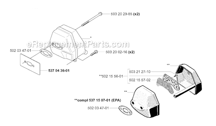 Muffler Diagram and Parts List for 250R 2001-05 Husqvarna Brush Cutter