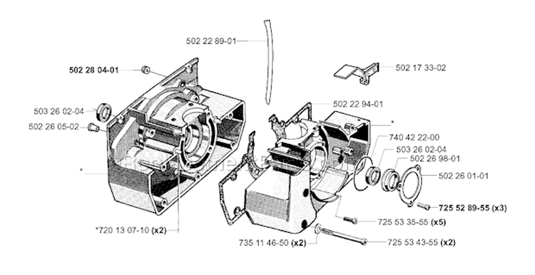 Crankcase Diagram and Parts List for 250R 2001-05 Husqvarna Brush Cutter