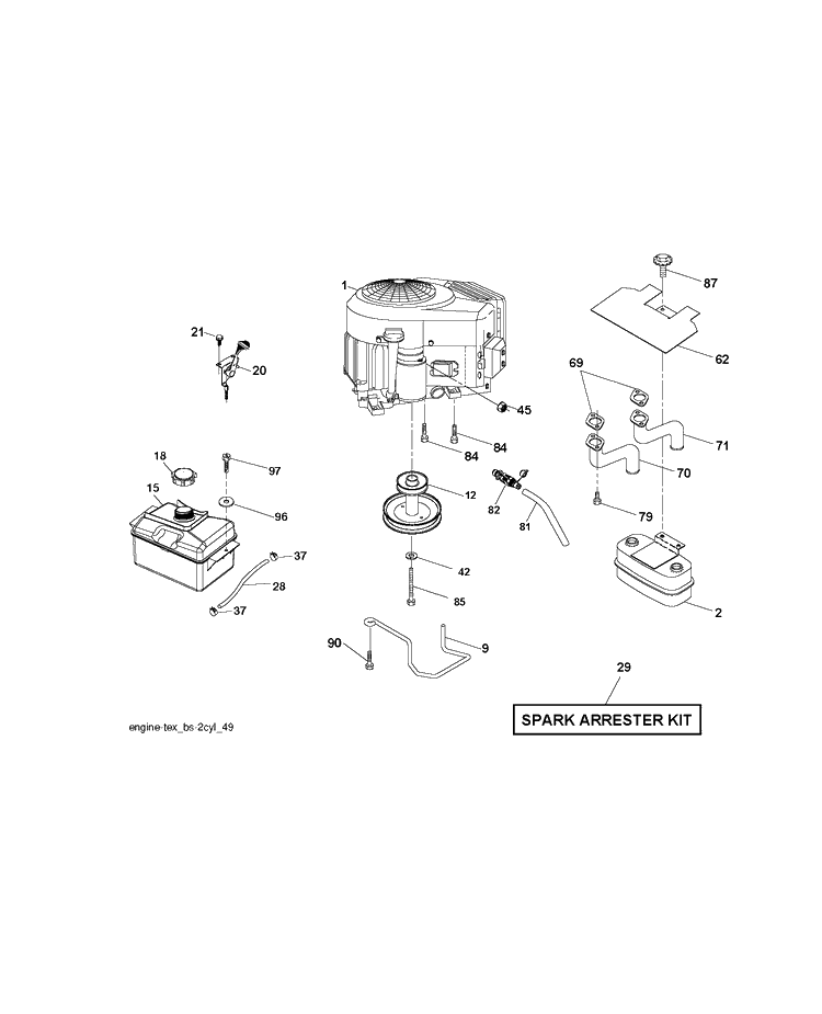 Engine Diagram and Parts List for YTH22V46-289630 2010-05 Husqvarna Lawn Tractor